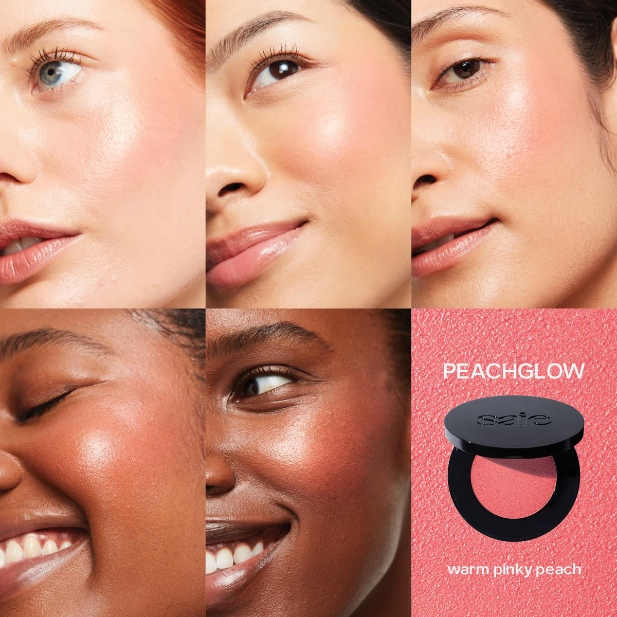Saie Glow Sculpt swatch on the cheek for radiant blush and glow fusion.