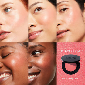 Saie Glow Sculpt swatch on the cheek for radiant blush and glow fusion.