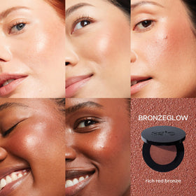 Saie Glow Sculpt cheekbone highlight for lifted definition.