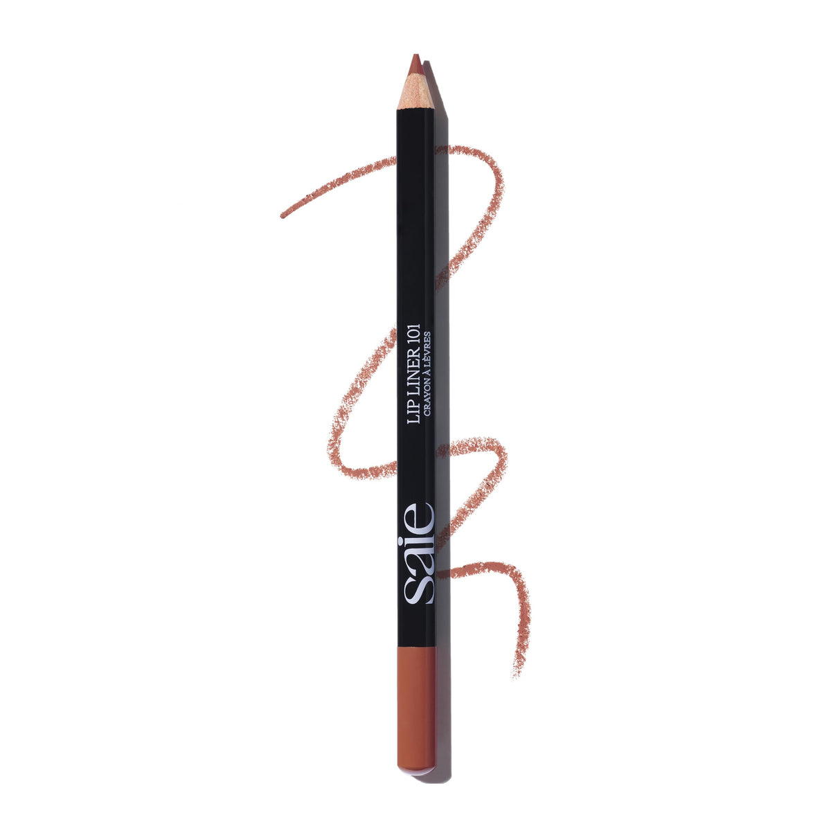 Saie Lip Liner 101 pencil close-up showing creamy texture for smooth application.