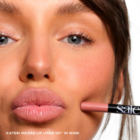 Saie Lip Liner 101 close-up shows shea butter and jojoba oil nourishment.