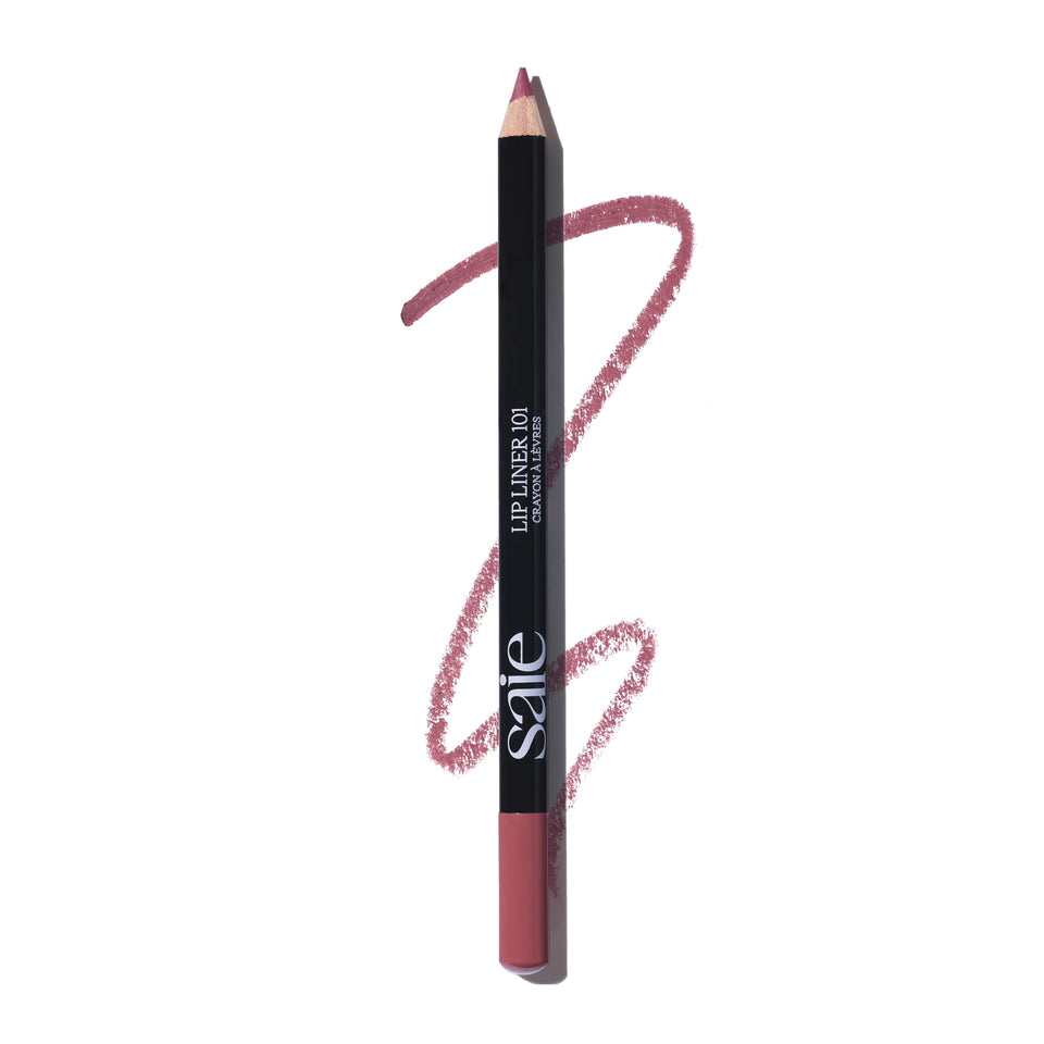 Saie Lip Liner 101 swatch closeup showing creamy soft matte texture.