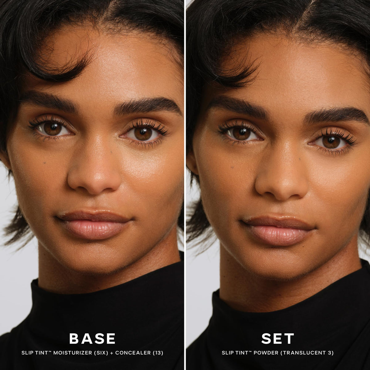 Saie Slip Tint Baked Setting Powder delivers skin-like finish and natural radiance