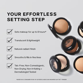 Saie Slip Tint Baked Setting Powder Translucent 1 swirl demonstrates light-diffused glow.