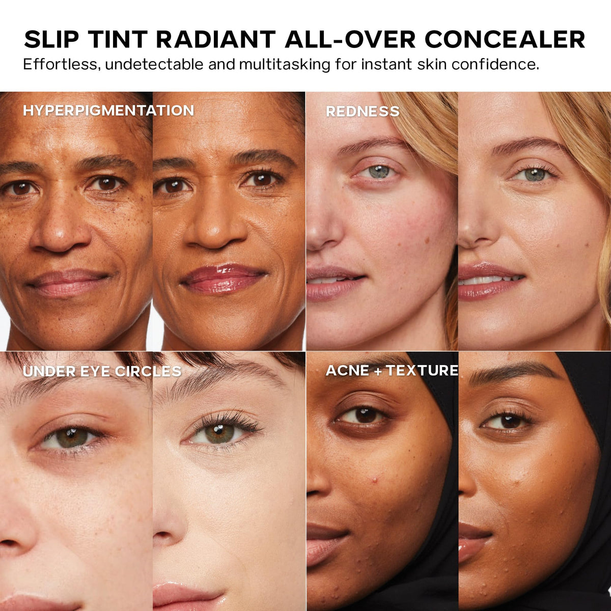 Hydrated skin with Slip Tint’s hyaluronic acid during wear.