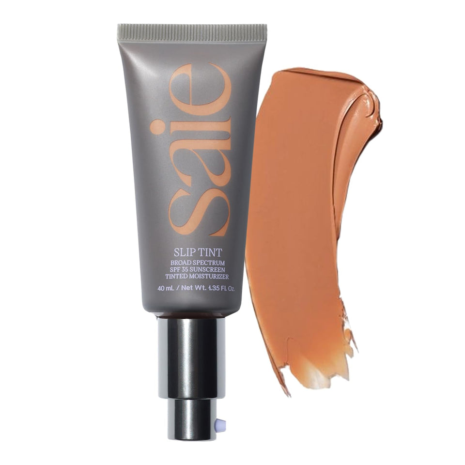 Saie Slip Tint SPF 35 bottle closeup showing glow and hydration