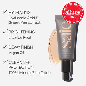 Saie Slip Tint SPF 35 pump dispense close-up for easy application
