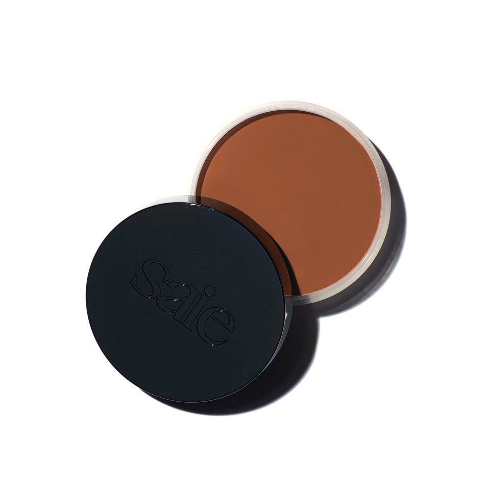 Saie Sun Melt hand swatch shows buildable bronze for soft sculpt