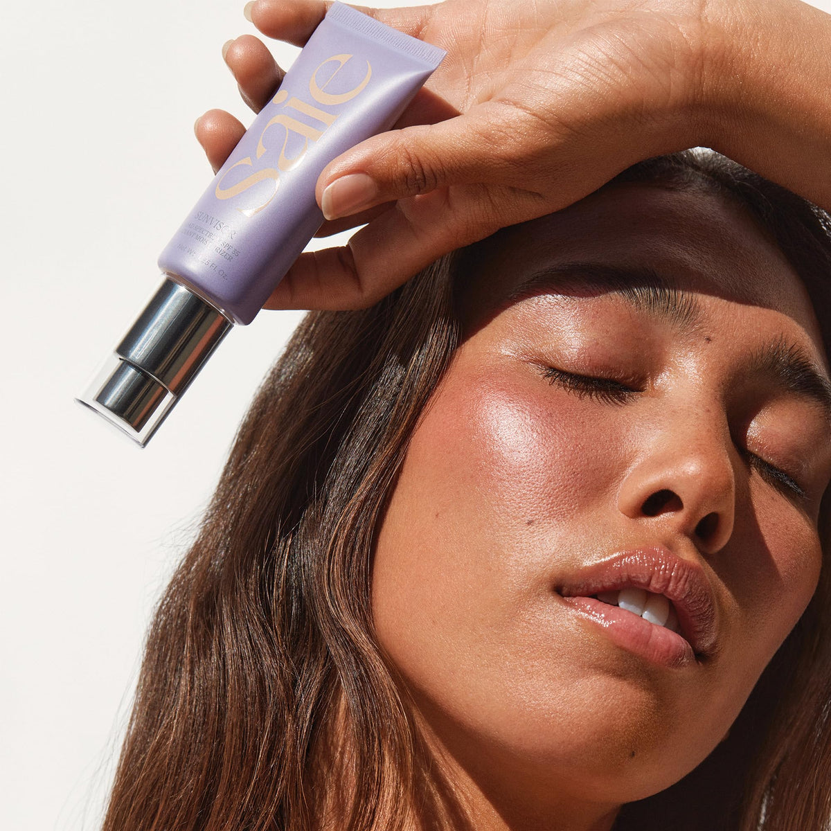 Saie Sunvisor cruelty-free formula highlighted on clean skincare routine
