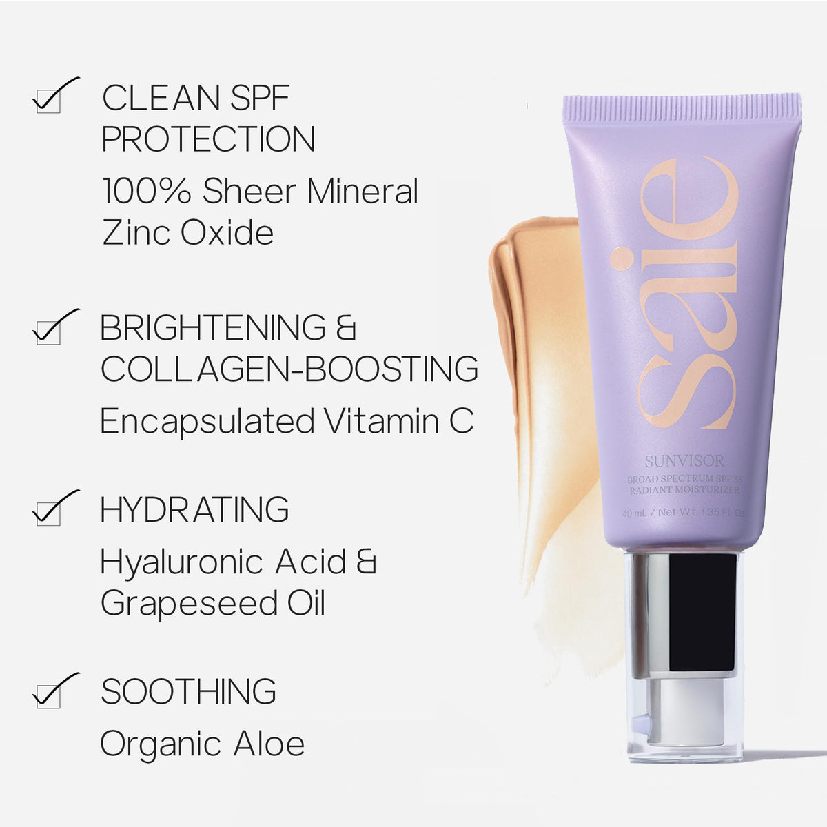 Saie Sunvisor encapsulated vitamin C demonstrating brightening appearance and antioxidant support