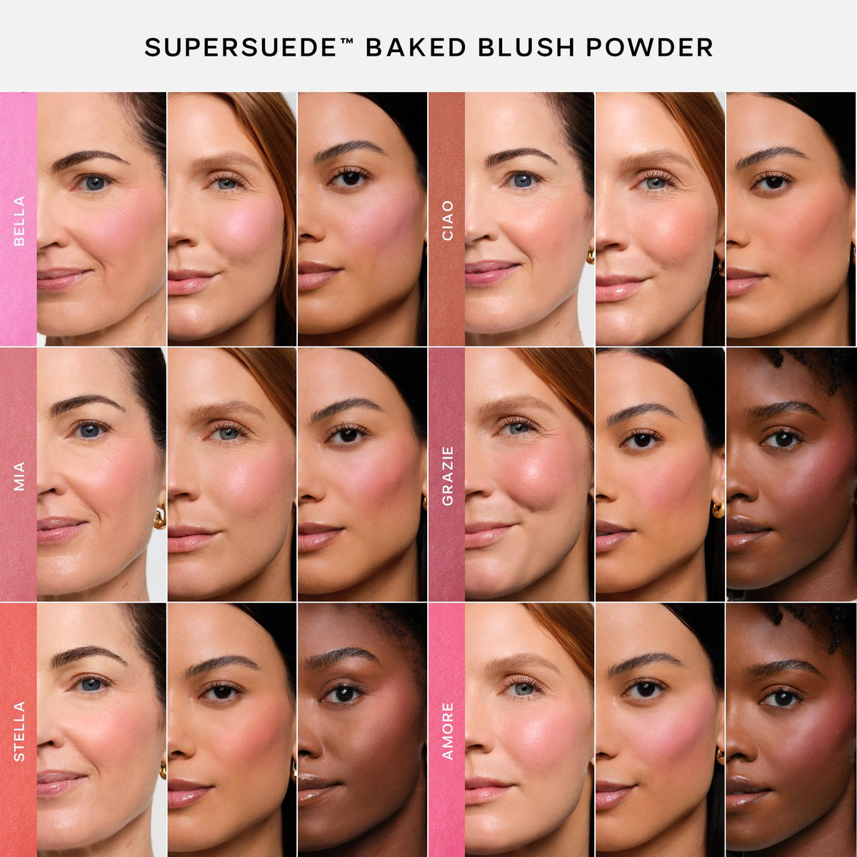 Saie SuperSuede Baked Blush on cheeks with light sweep for natural lift