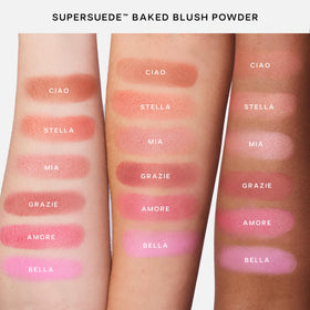 Saie SuperSuede Baked Blush delivers moisture from hyaluronic acid and glycerin