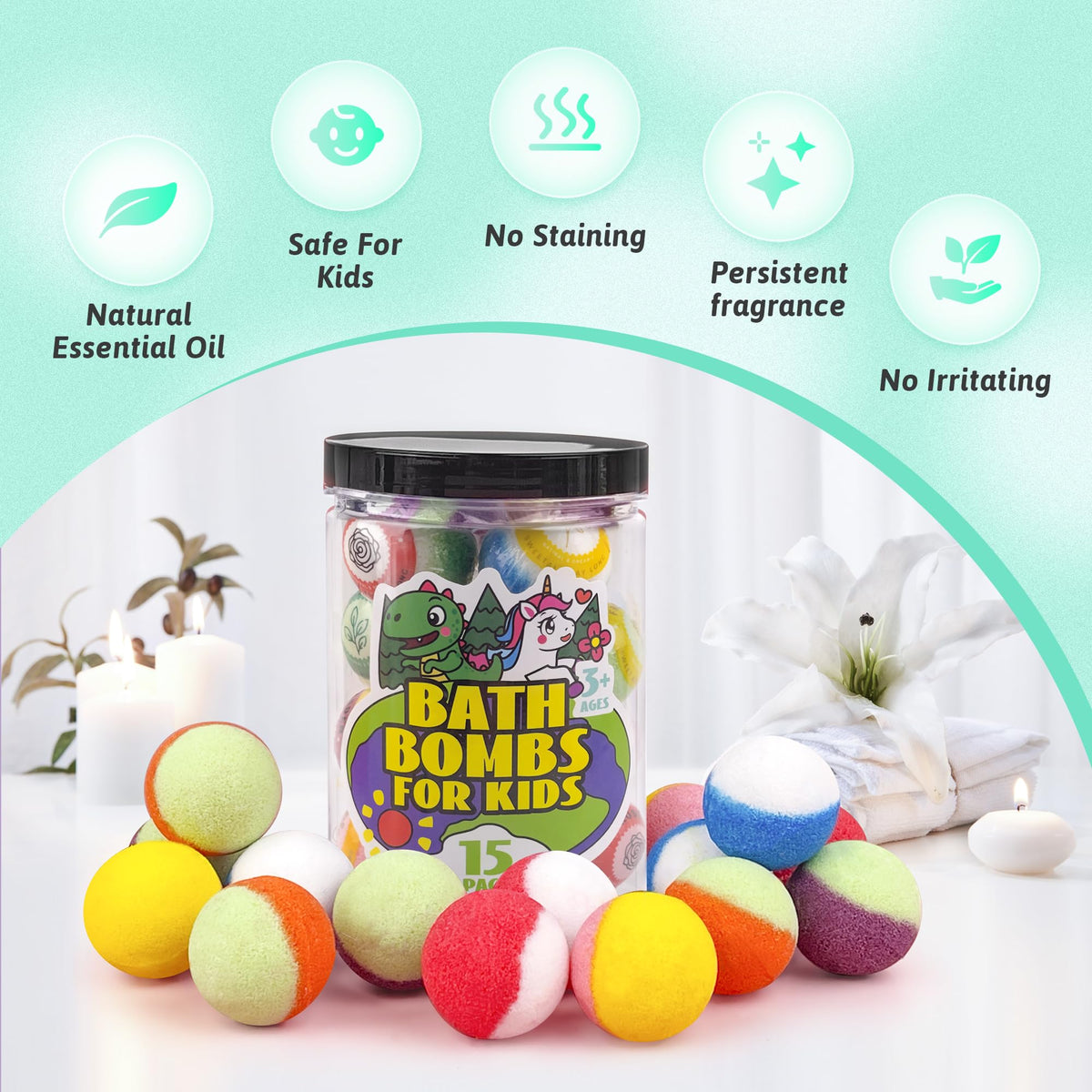 Sailimu peach-scented bath bomb with fruity aroma.