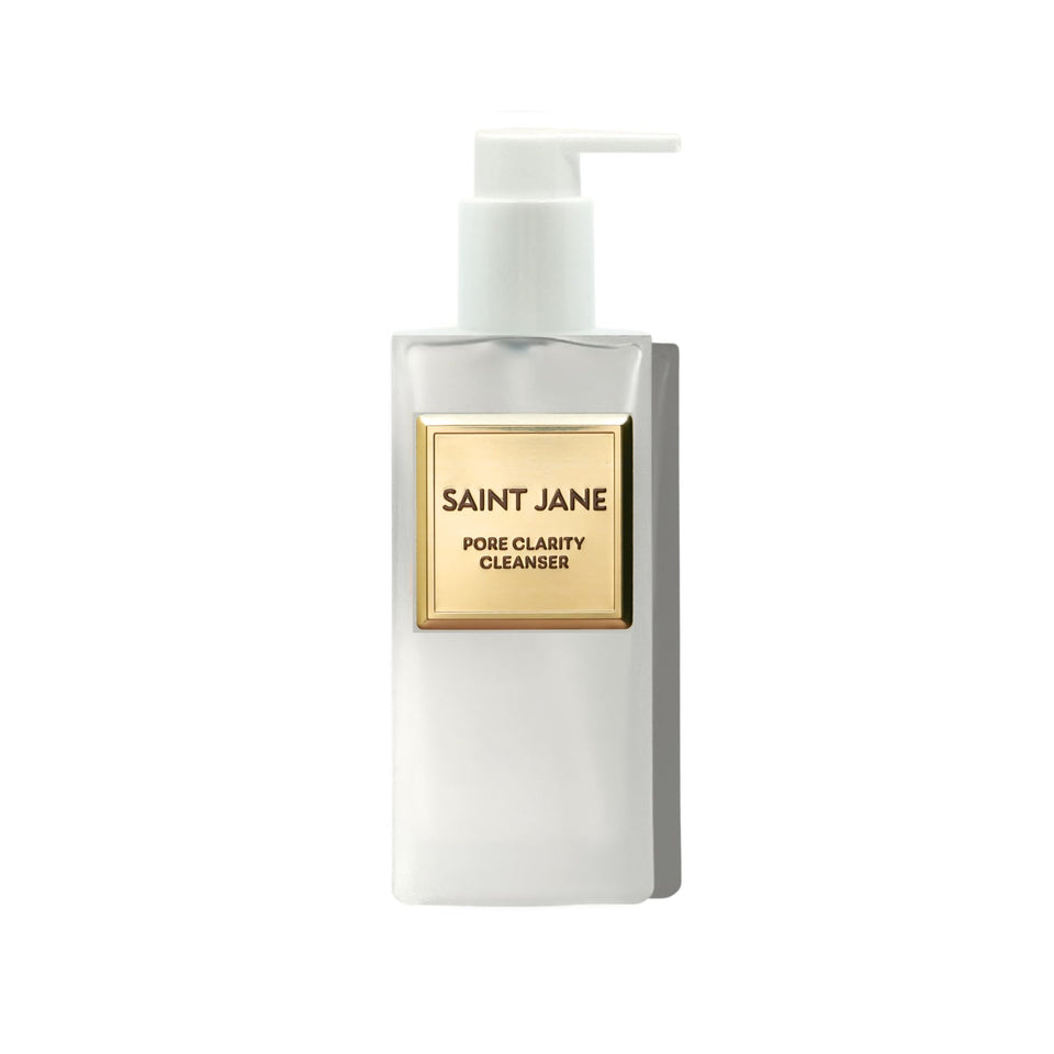 Saint Jane Pore Clarity Cleanser bottle on a clean counter for refined pores.