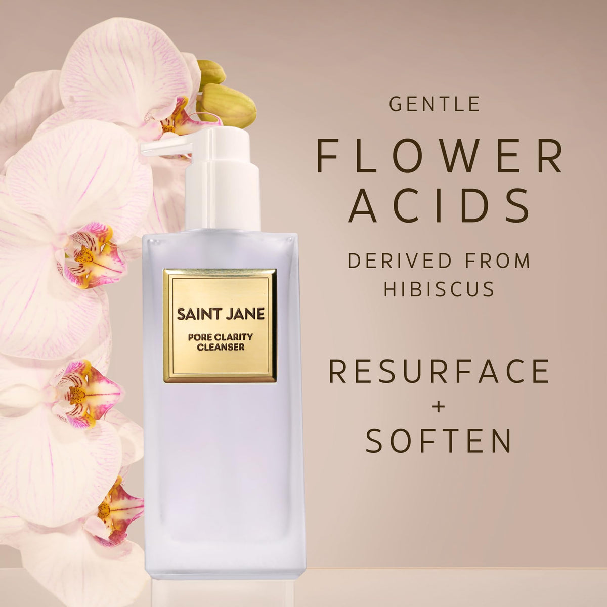 Saint Jane Pore Clarity Cleanser foam on hand demonstrates gentle cleansing for clearer pores.