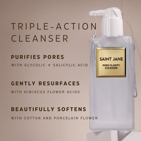 Close-up of gel texture swirling, highlighting gentle flower acids for brightening.