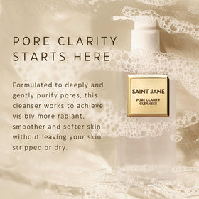 Saint Jane Pore Clarity Cleanser with hibiscus petals, suggesting hydration and glow.