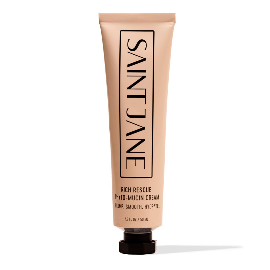 SAINT JANE Rich Rescue Phyto Mucin Cream texture close-up shows silky glide and plump hydration