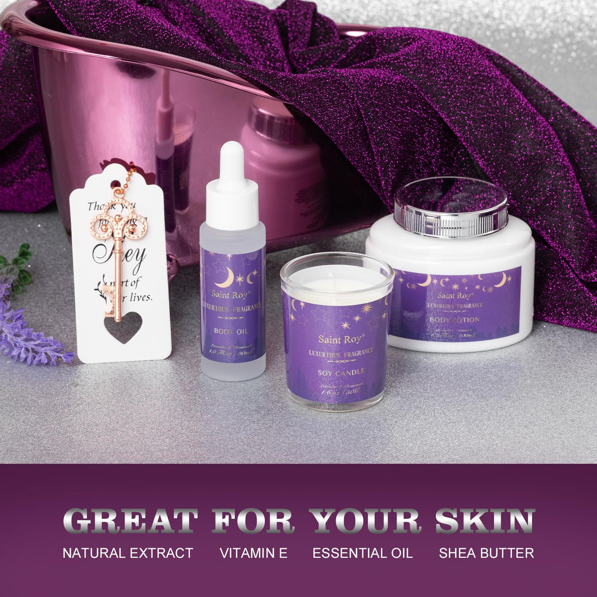 Saint Roy bath and body oil with lavender for a pampered home spa moment.