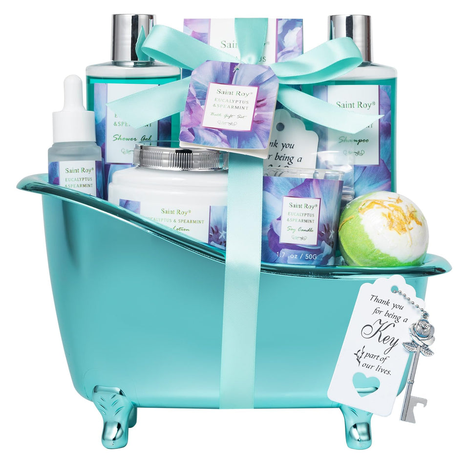 Saint Roy eucalyptus mint bath basket front view for a relaxing home spa ritual