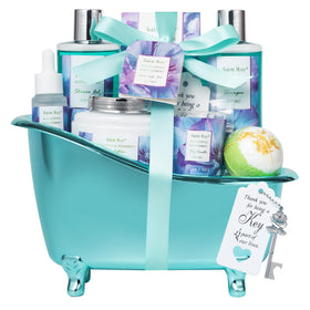 Saint Roy eucalyptus mint gift packaging close-up highlighting premium home spa gift