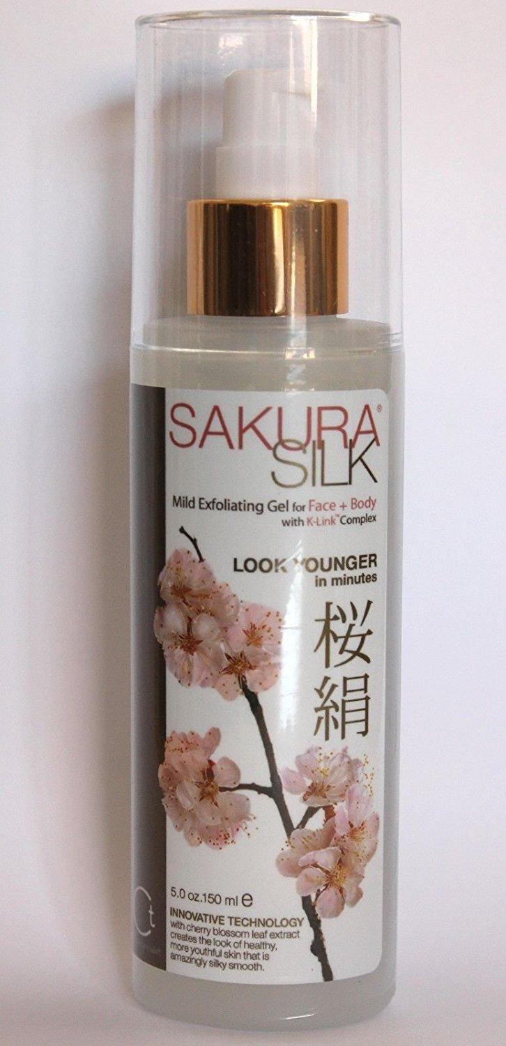Sakura Silk Gel bottle for gentle exfoliation and hydration on face and body