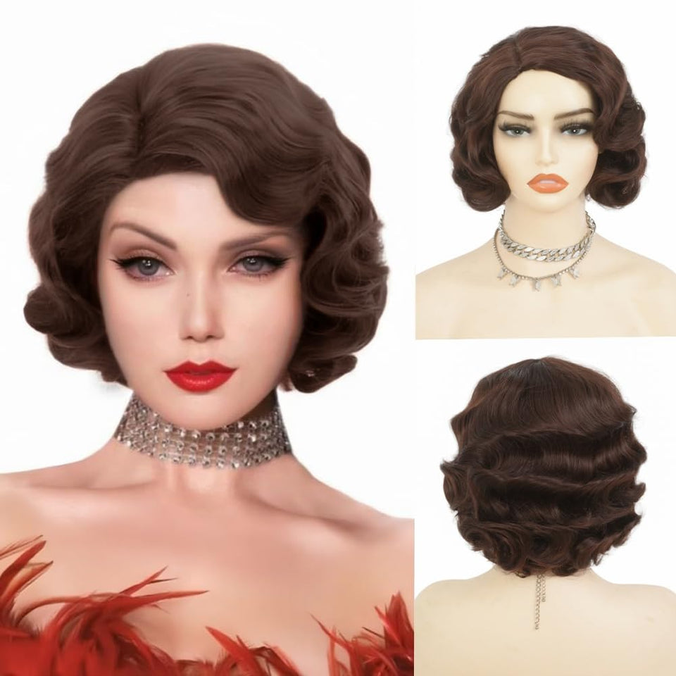 Salaibs brown 1920s wig front view with natural texture for daily cosplay.