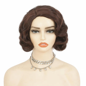 Salaibs brown 1920s wig side view showing smooth flow for events.