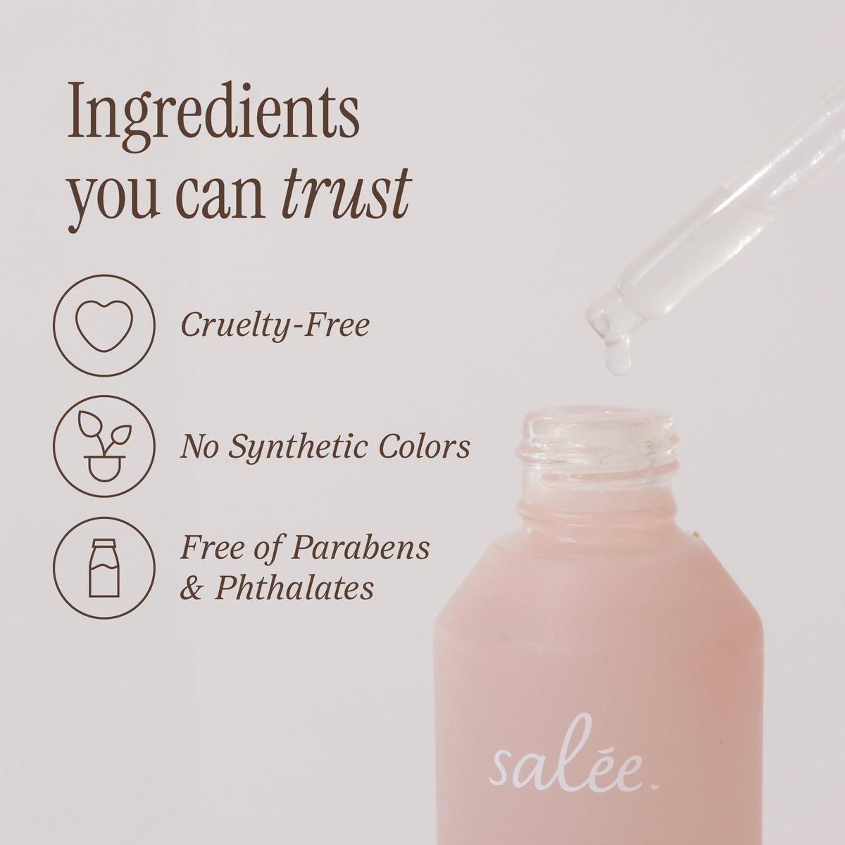 Salee Hair Oil + Serum packaging details highlight premium design