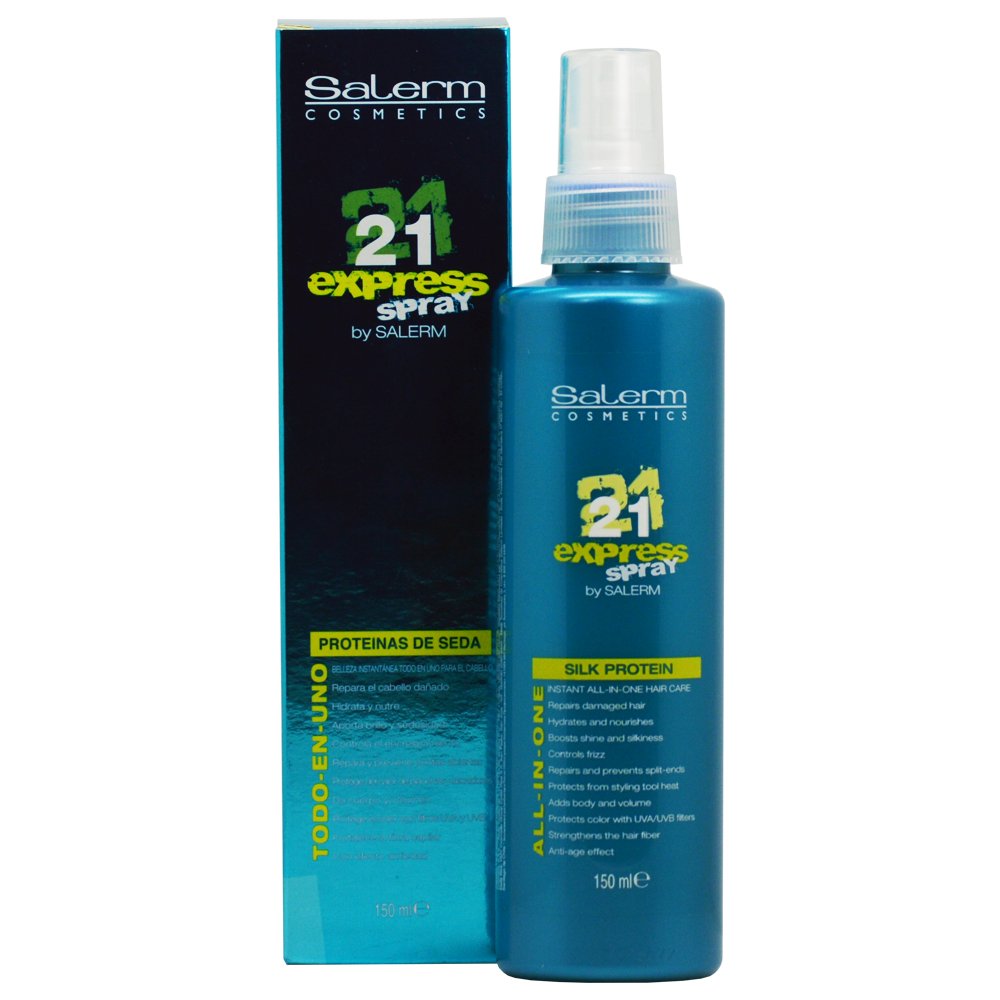 SALERM 21 Express Spray bottle close-up for smooth detangling and shine