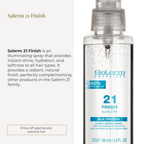 SALERM 21 Finish spray on damp hair enhances smoothness and manageability.
