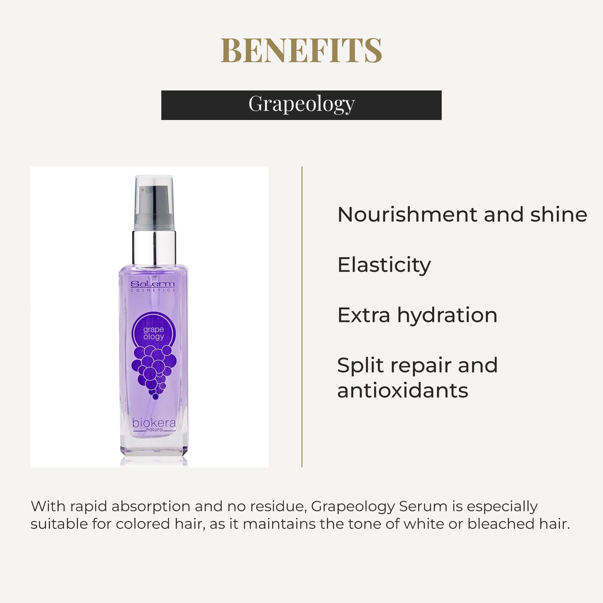 SALERM Grapeology serum applied to wet hair for quick absorption