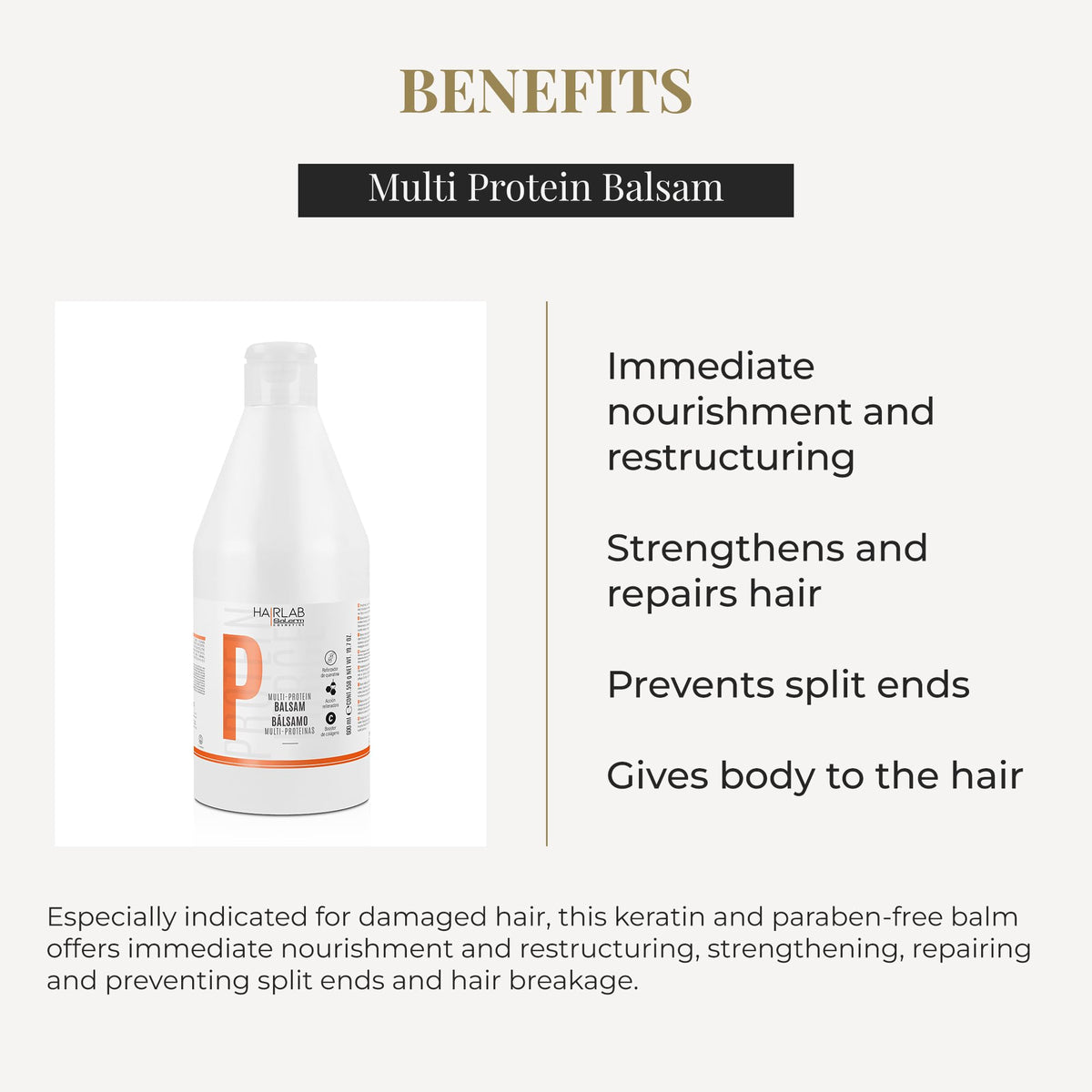 SALERM Hair Lab Multi-Protein Balm texture close-up showing silky, smooth hair result
