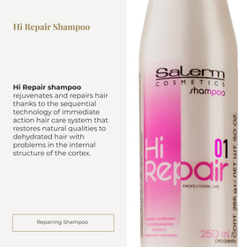 SALERM Hi Repair Shampoo foam forms a rich lather for gentle cleansing.
