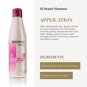 SALERM Hi Repair Shampoo on wet hair provides cleansing without weighing strands.
