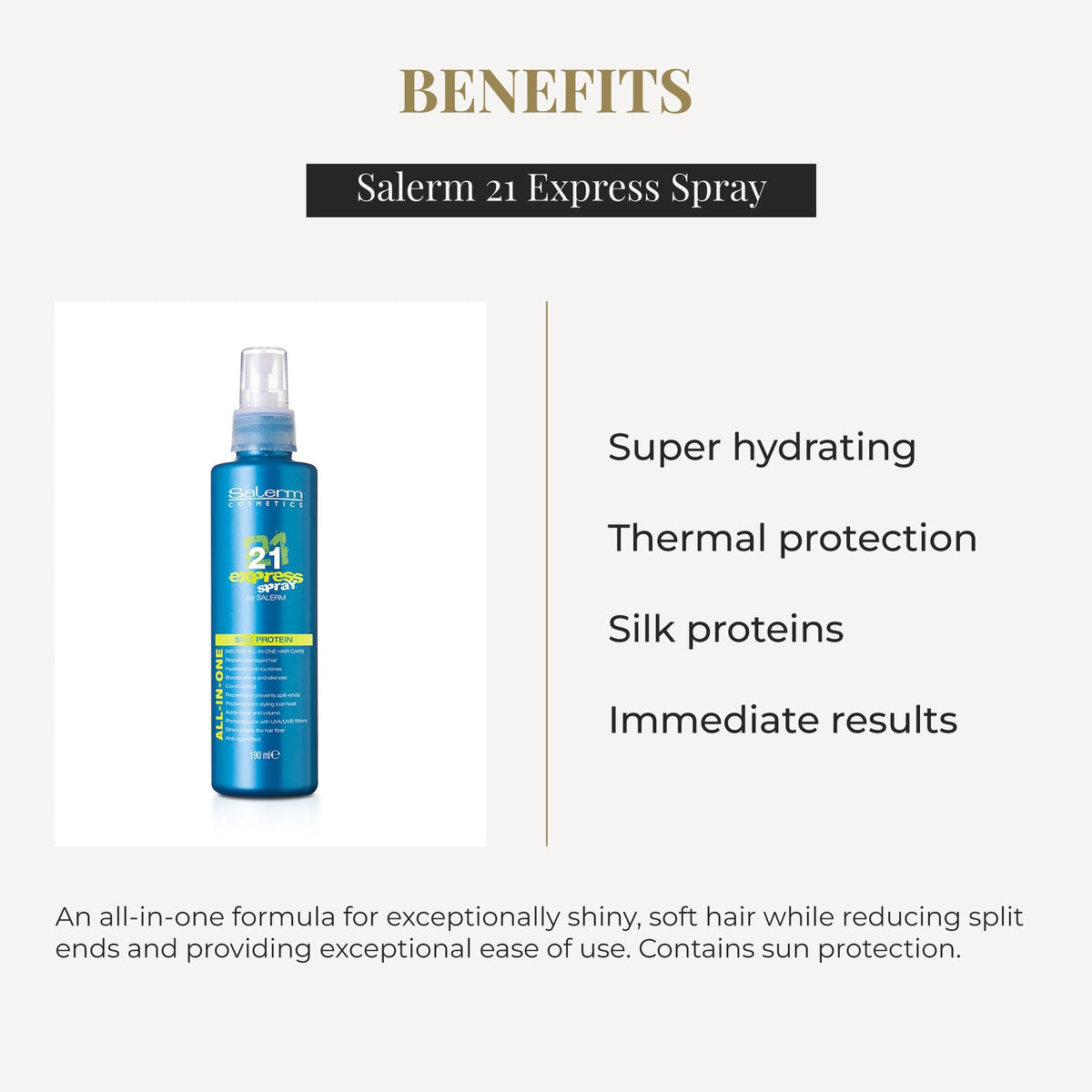 SALERM Leave-In Mask 21 Express heat protection image emphasizing a thermal shield during styling