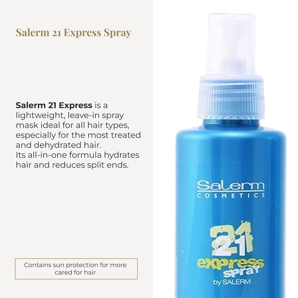 SALERM Leave-In Mask 21 Express silk proteins close-up showing smoother, more manageable hair