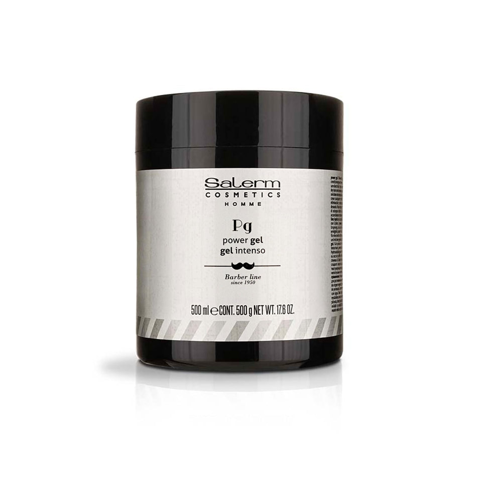 SALERM Homme Power Gel bottle shows intense hold for versatile styling.