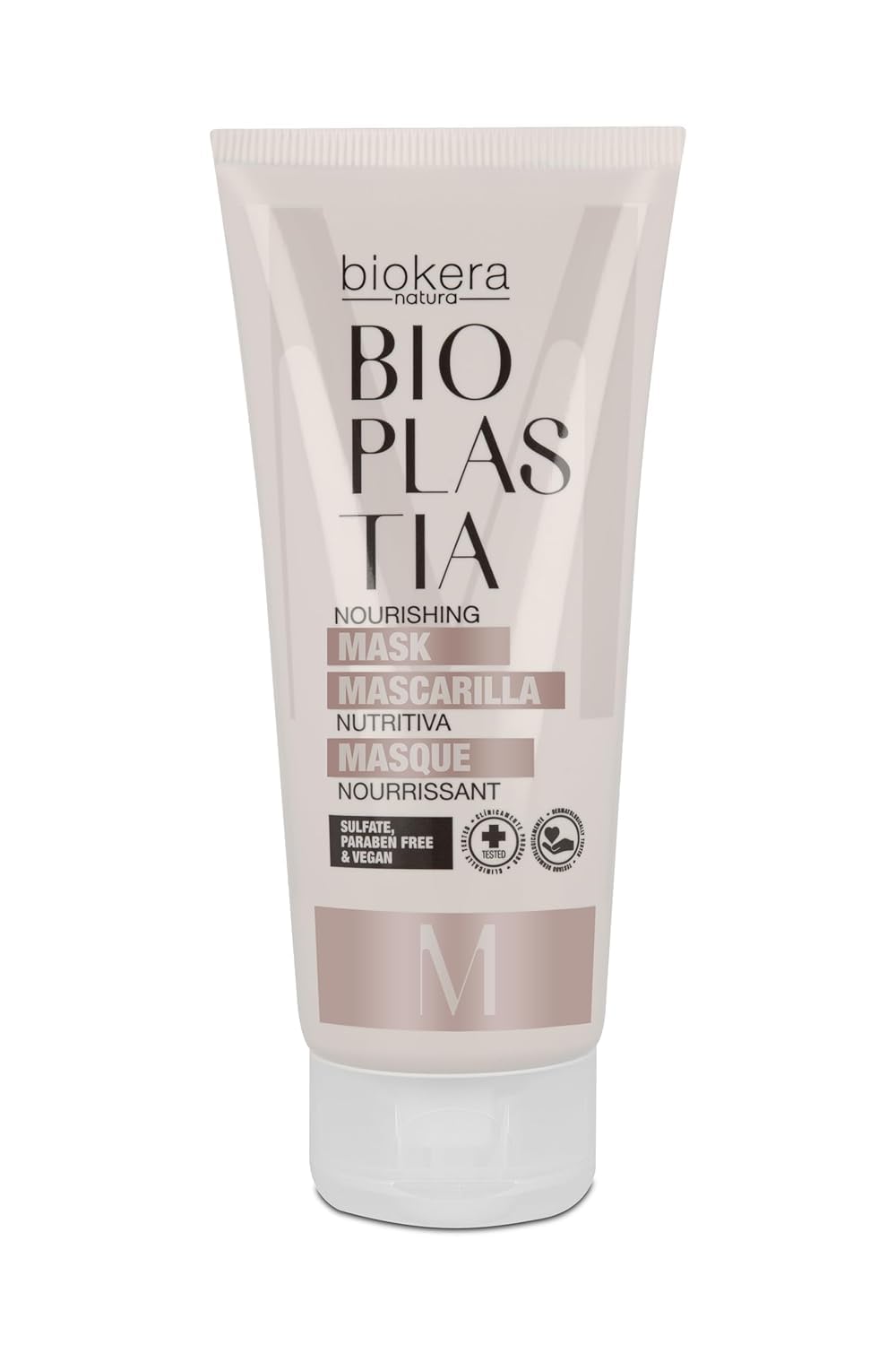 SALERM Nourishing Hair Mask Bioplastia bottle demonstrates anti-frizz hydration for smooth, radiant hair.