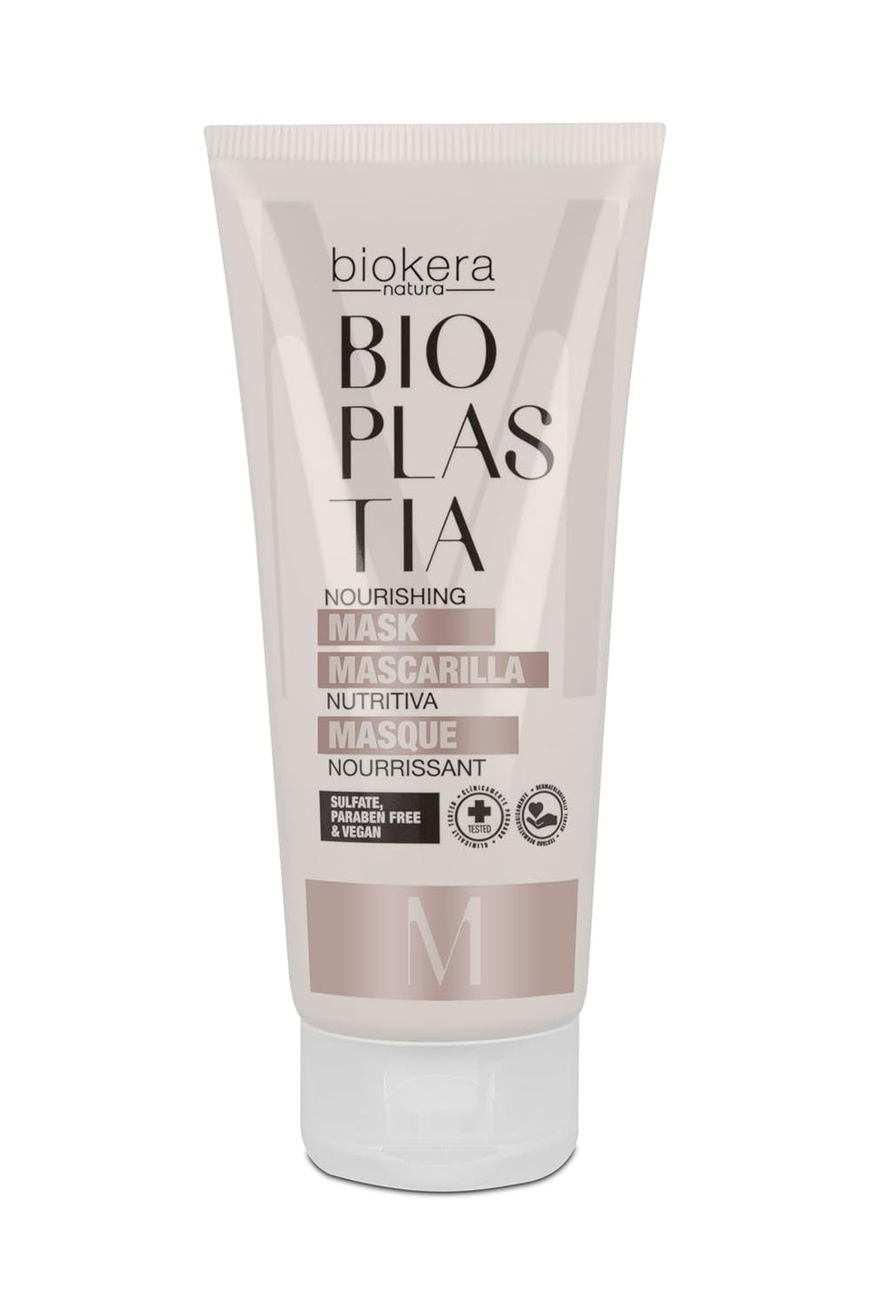 SALERM Nourishing Hair Mask Bioplastia bottle demonstrates anti-frizz hydration for smooth, radiant hair.