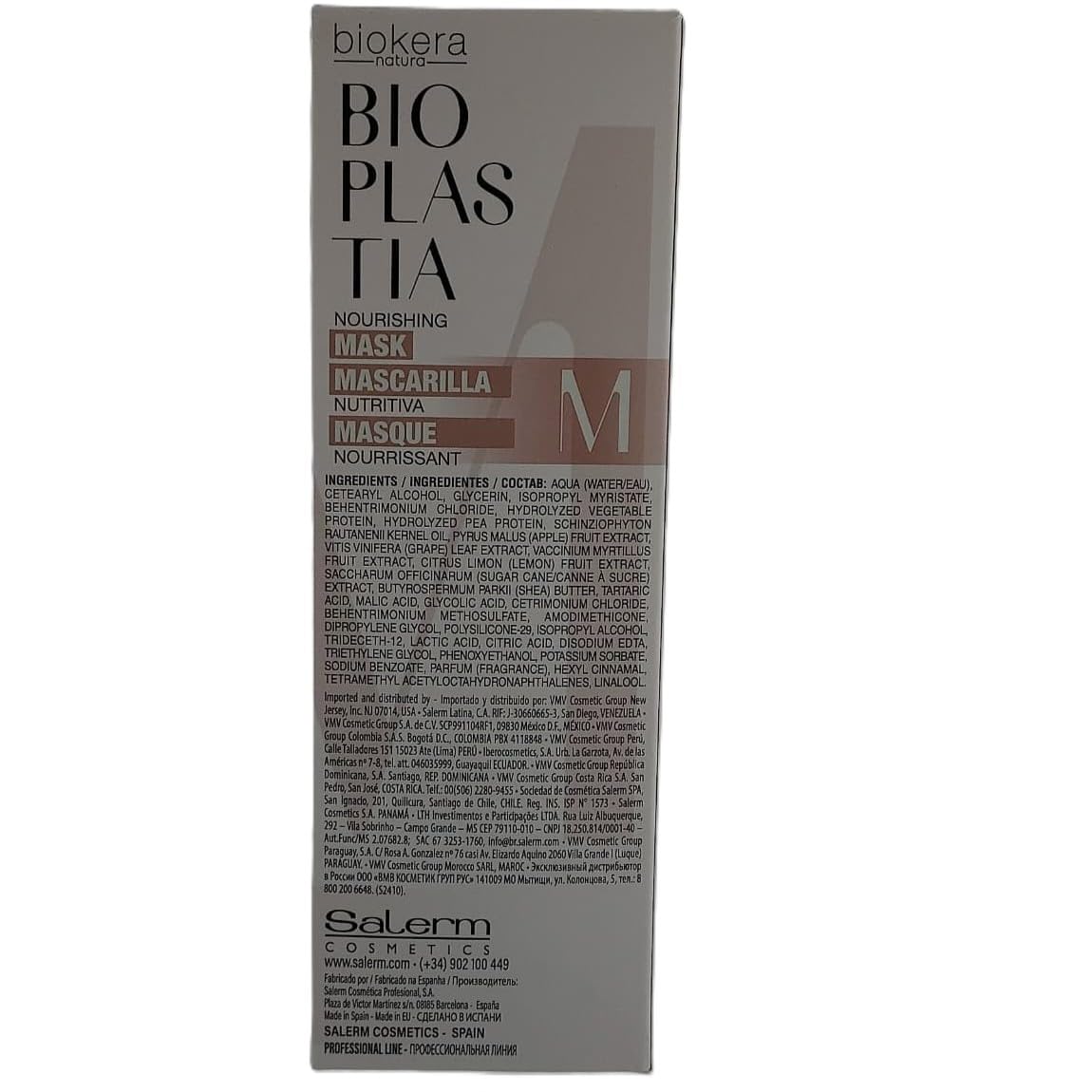 SALERM Nourishing Hair Mask Bioplastia packaging emphasizes vegan ingredients and eco-conscious care.