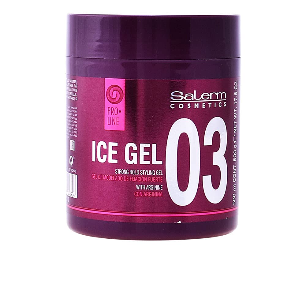 Salerm Pro Line Ice Gel bottle showing strong hold and moisture protection.