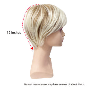 Sallcks short blonde wig side view showing layered texture for chic looks