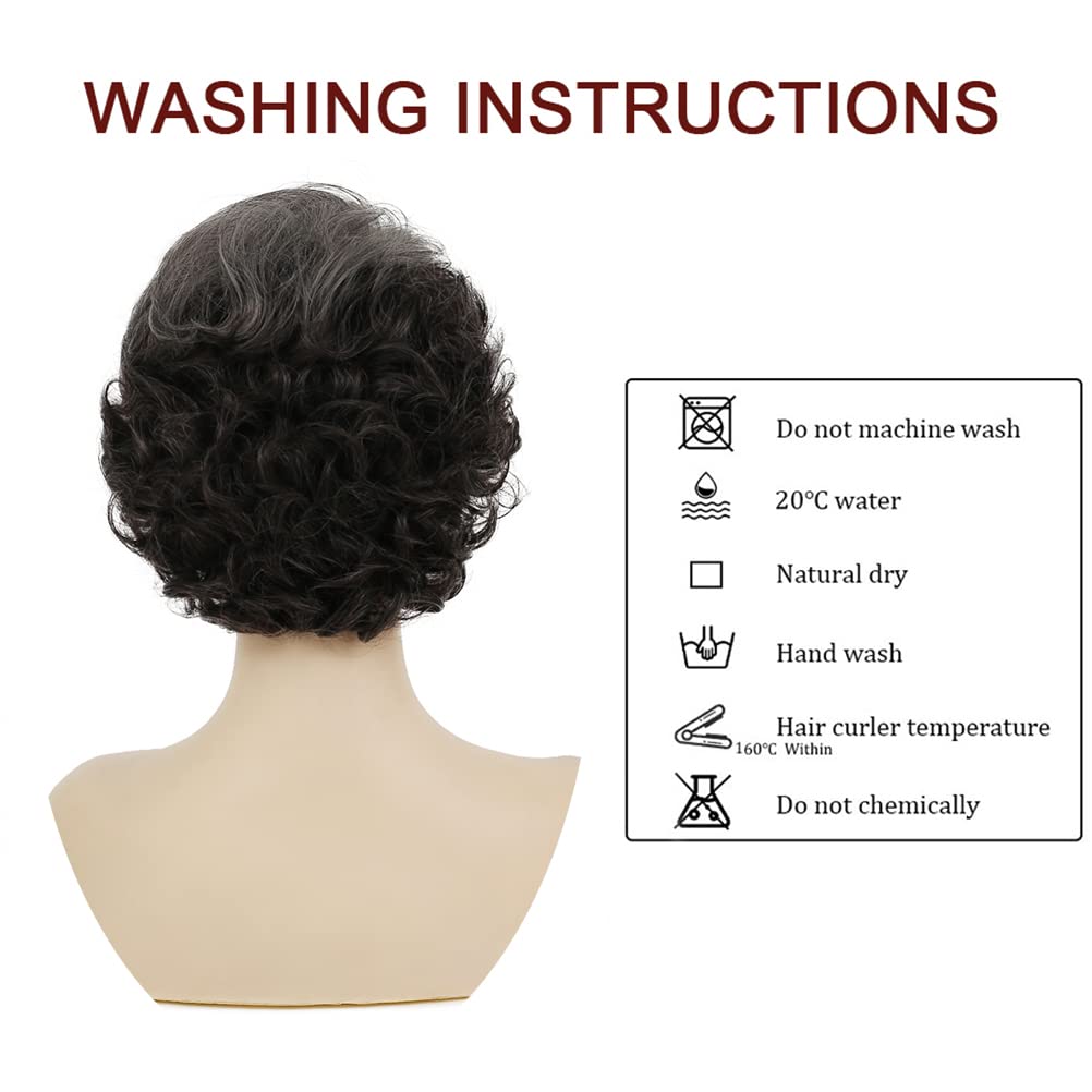Sallcks short curly grey wig adjustable cap ensures secure all-day fit