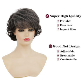 Sallcks short curly grey wig back view revealing layered curls and realistic shape