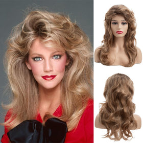 Sallcks women's 80s blonde wig with long layered bangs for versatile styling