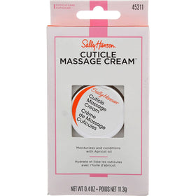Close-up of Sally Hansen Cuticle Massage Cream with apricot oil nourishing cuticles.