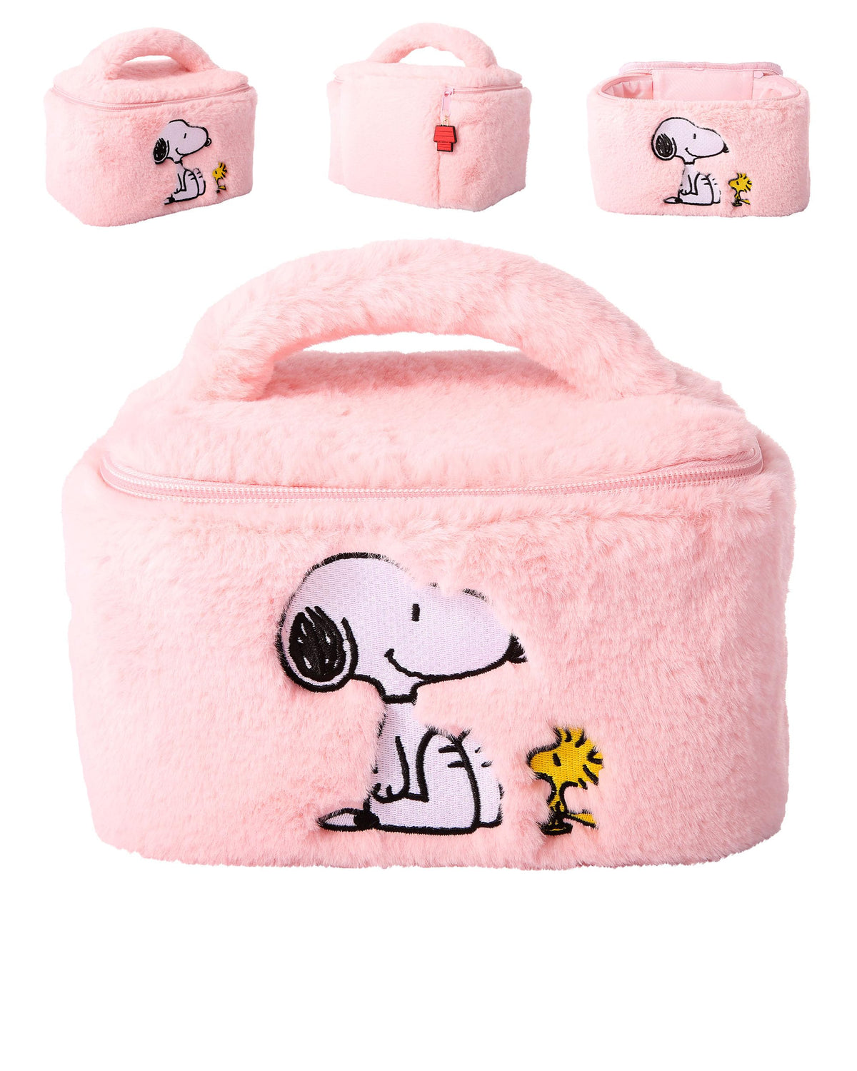 SALLY ROSE Snoopy pink plush makeup bag, cute storage for cosmetics and small accessories.