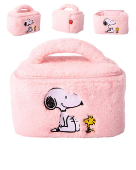 SALLY ROSE Snoopy pink plush makeup bag, cute storage for cosmetics and small accessories.