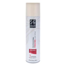 Salon Grafix Freezing Mega Hold spray demonstrates even mist for consistent finish
